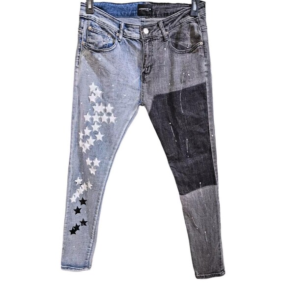 Cooper 9 Mens Size 32 Jeans Split Dye Black White Streetwear Urban Stars - Picture 2 of 7